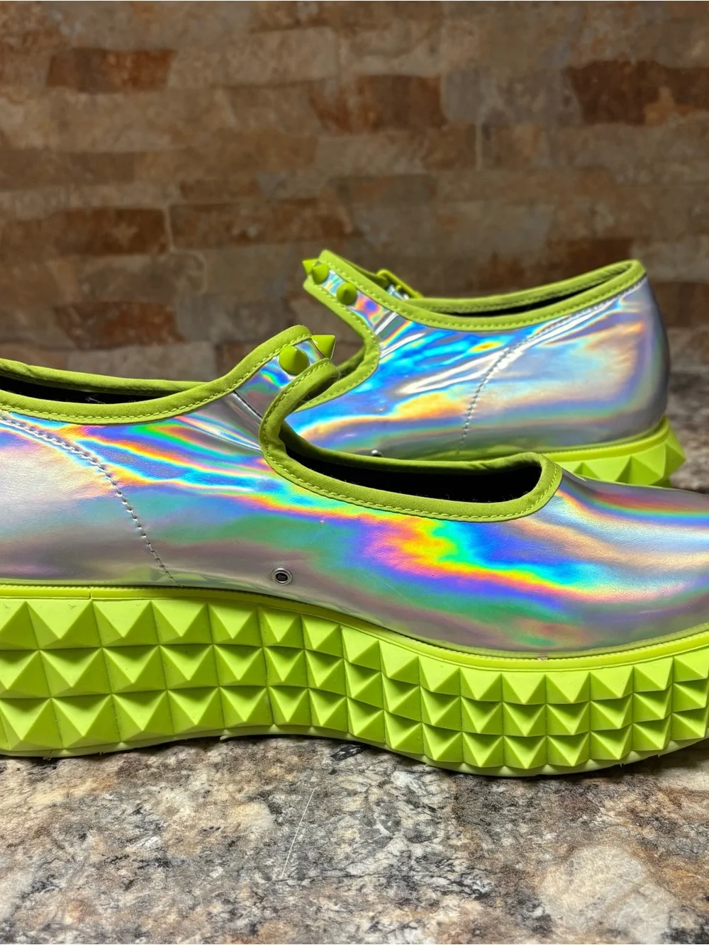 Chocolaticas Rave Mary Jane Platform Neon Shoes Reflective Size 8